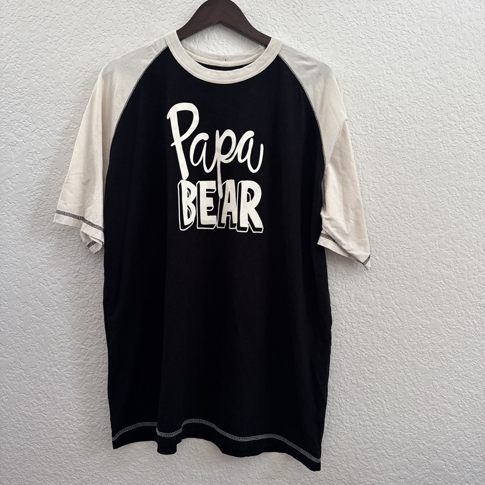 Lazy One Papa Bear Pajama Top Men's XL 100% Cotton Black Raglan Sleep Shirt